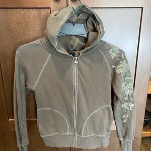 Fame Knit works olive green floral sleeve hoodie Small